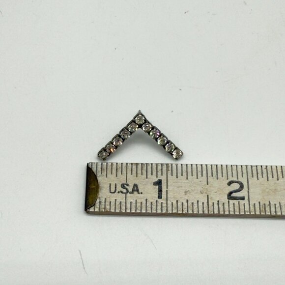 Vintage Rhinestone Chevron Stud Earrings Silver-Tone Metal - Picture 8 of 8